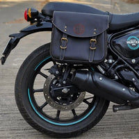 GENUINE LEATHER TOURING PANNIER BAGS (COFFEE BROWN) AND SADDLE STAY FIT FOR ROYAL ENFIELD HUNTER 350