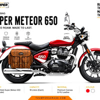 GENUINE LEATHER 4 POCKET TOURING PANNIER BAGS (DUSTY BROWN) FIT FOR ROYAL ENFIELD SUPER METEOR 650